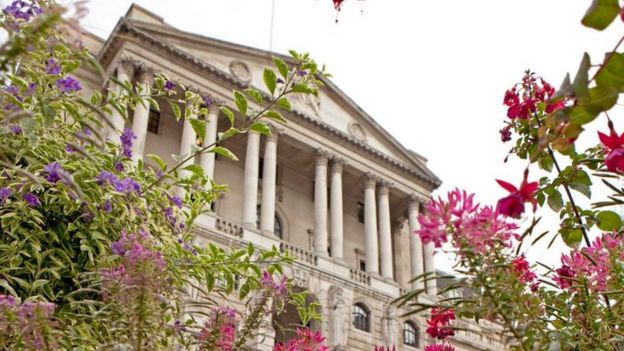 Bank of England with flowers in front of it
