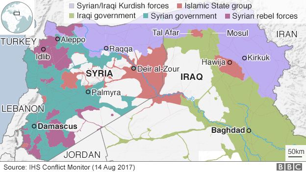 Map showing control of Iraq and Syria (14 August 2017)