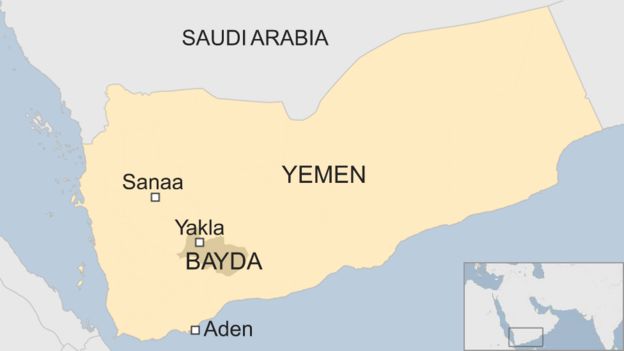 Map of Yemen, showing Bayda