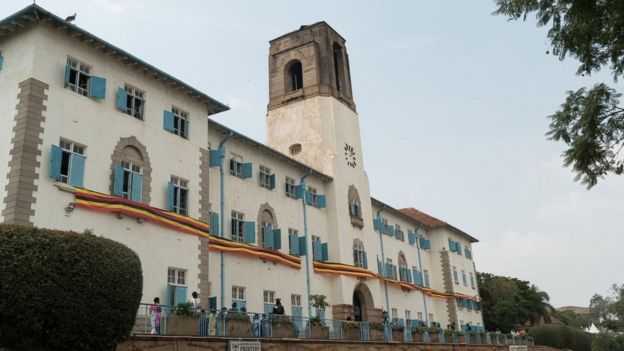A picture taken on January 19, 2018 shows a general view of the main building of Makerere University in Kampala, Uganda.