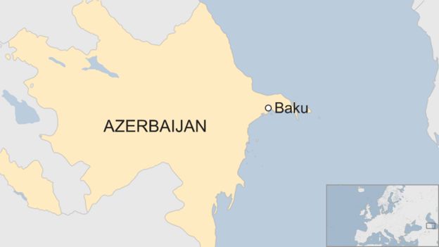 Map of Azerbaijan marking the capital Baku