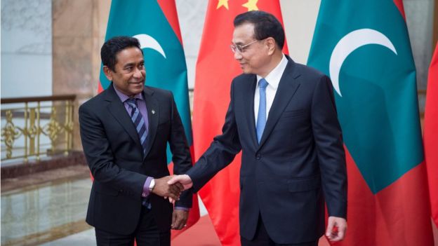 马尔代夫总统亚明和中国总理李克强