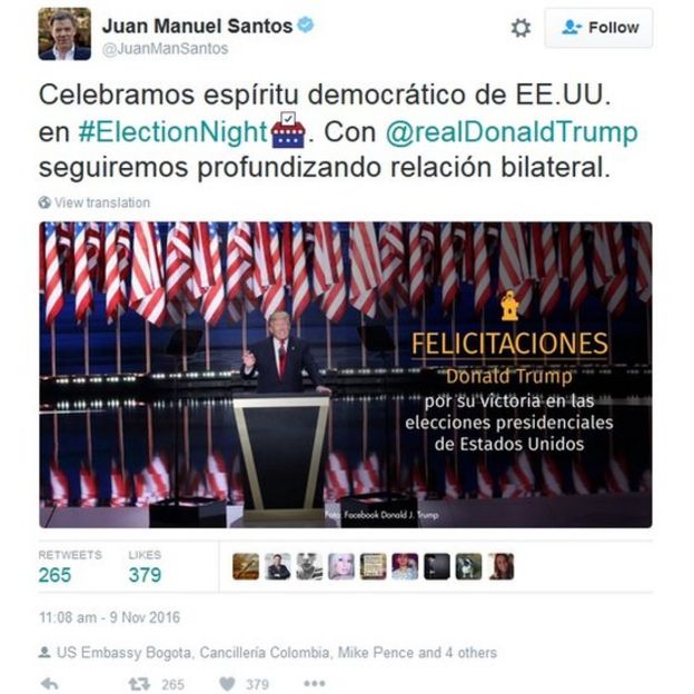 Tuit de Juan Manuel Santos