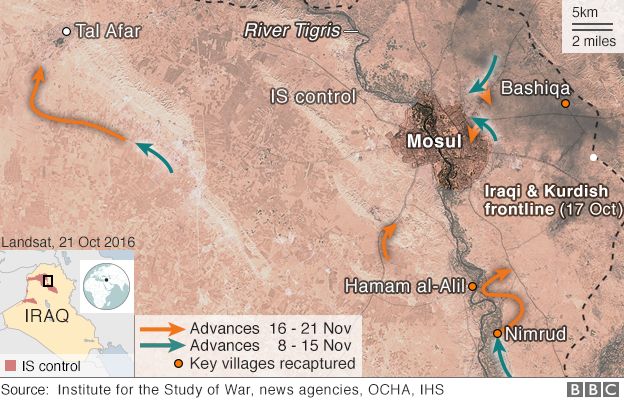 Iraqi government forces movements around Mosul