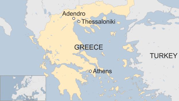 Map showing the position of the town of Adendro in Greece