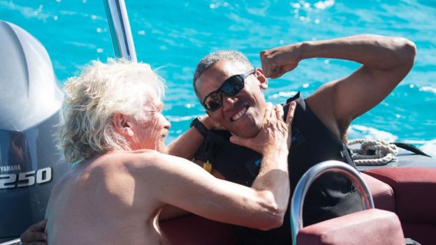 Richard Branson y Barack Obama en Islas Vírgenes Británicas