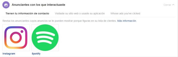Anunciantes con los que interactuaste en Facebook