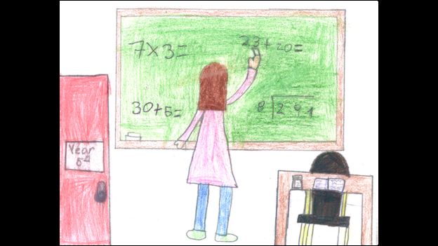 teacher at blackboard