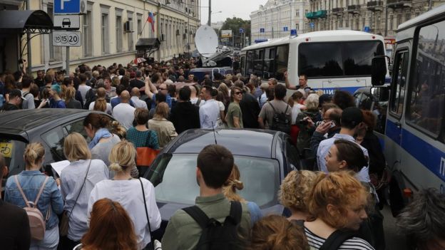 Supporters of Serebrennikov outside the court shouted 
