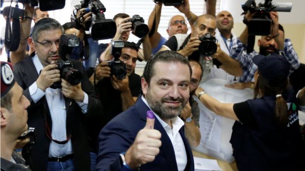 Lebanese Prime Minister and candidate for the parliamentary election Saad al-Hariri