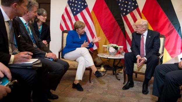 Angela Merkel y Donald Trump durante la reunión de G7 en Italia.
