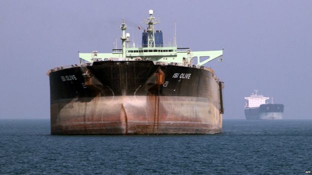 Oil tanker off the port of Bandar Abbas, southern Iran, on 2 July 2012