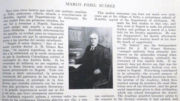 Página dedicada a Marco Fidel Suárez.