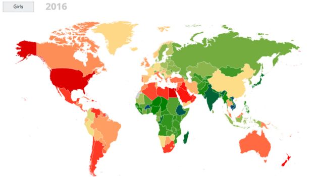 Map showing high rates of obesity