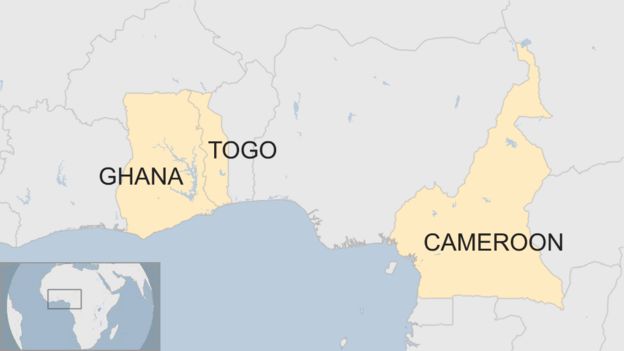Map shows Ghana, Togo and Cameroon