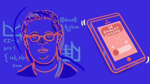 Illustration of Dr Shirley Jackson and a mobile phone