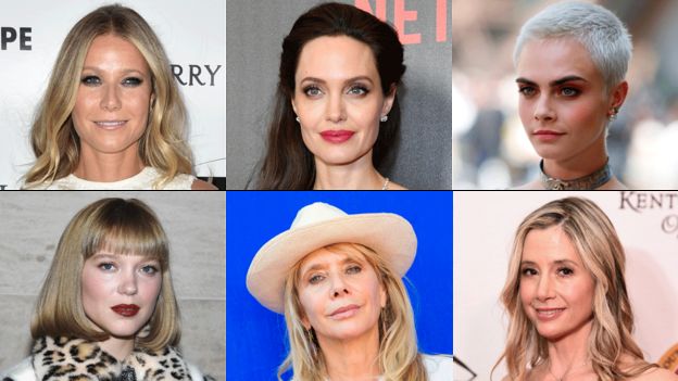 Da esquerda para a direita: Gwyneth Paltrow, Angelina Jolie, Cara Delevingne, Lea Seydoux, Rosanna Arquette e Mira Sorvino