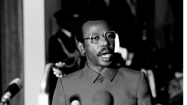The former Ethiopian Head of State Mengistu Haile Mariam addresses the summit of the Organization of African Unity on 1 December 1987