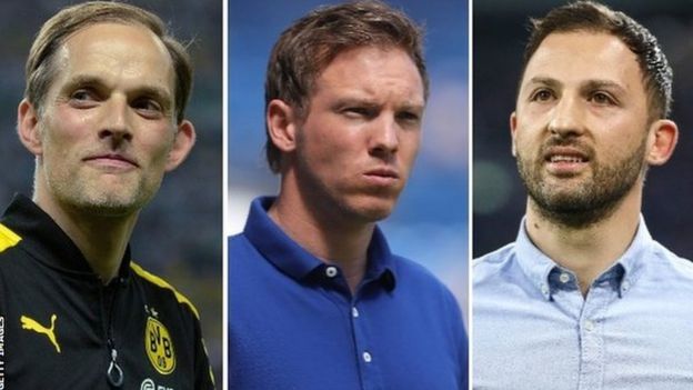 Kocha wa zamani wa Borussia Dortmund Thomas Tuchel, mkufunzi wa Hoffenheim Julian Nagelsmann na kocha mkuu wa Schalke Domenico Tedesco