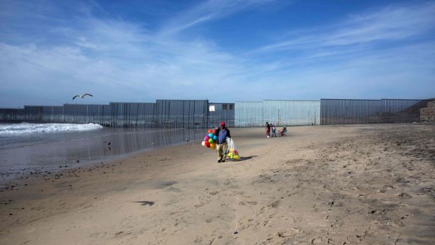 The Mexico US border fence, seen at Playas de Tijuana