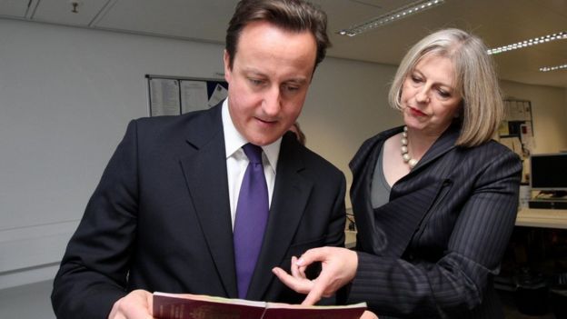 Theresa May y el primer ministro del Reino Unido, David Cameron