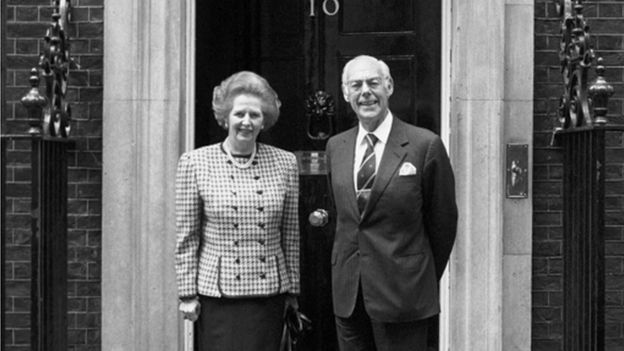 Margaret and Denis Thatcher outside No 10 Downing St