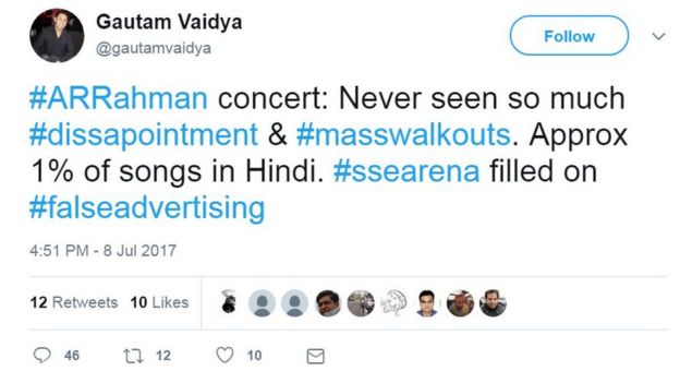 ஏ.ஆர் ரஹ்மானின் இசை கச்சேரியால் சர்ச்சை; ட்விட்டரில் மோதி கொள்ளும் தமிழ், இந்தி பயன்பாட்டாளர்கள்