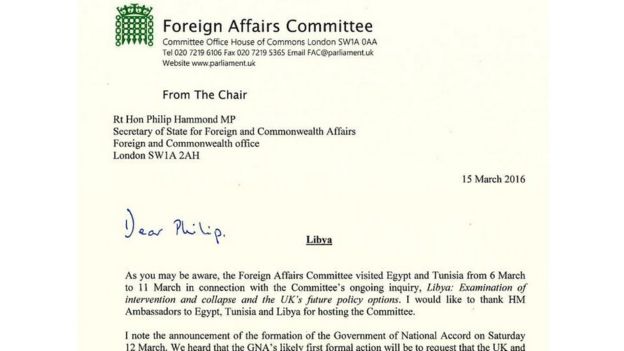 Extract from Foreign Affairs Committee letter