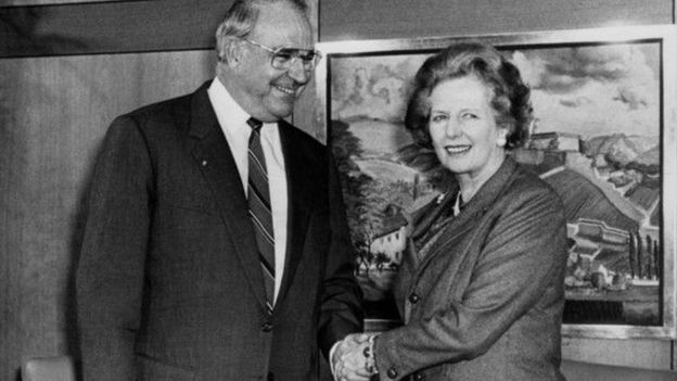 Helmut Kohl con Margaret Thatcher