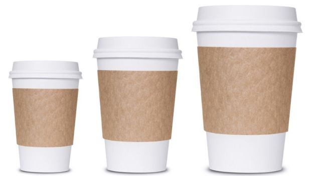Small, medium and large coffee take-away cups