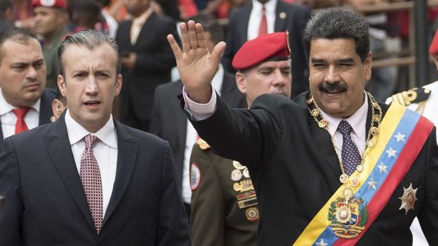 Tareck El Aissami y Nicolás Maduro.