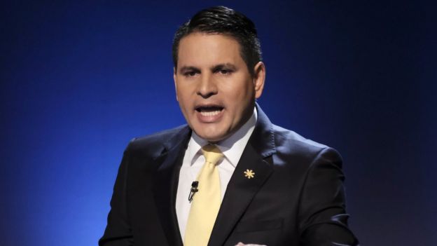 Fabricio Alvarado at a debate ahead of Costa Rica's presidential election on 1 February, 2018.