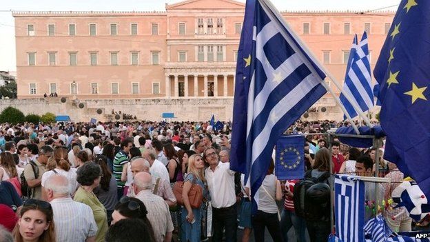 Pro-euro demonstrators in Athens in July