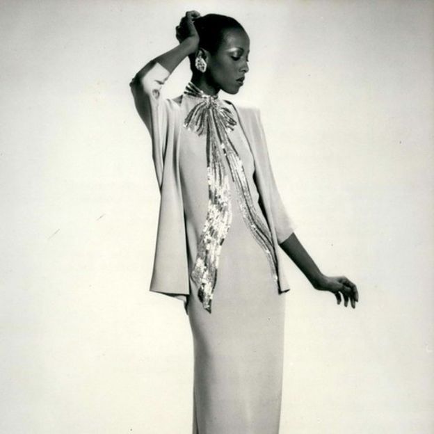 Model in Givenchy Haute-Couture Spring Collection Evening Gown in May 1979