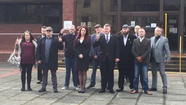 Paul Golding and Jayda Fransen with Britain First supporters at the court - 7/3/18