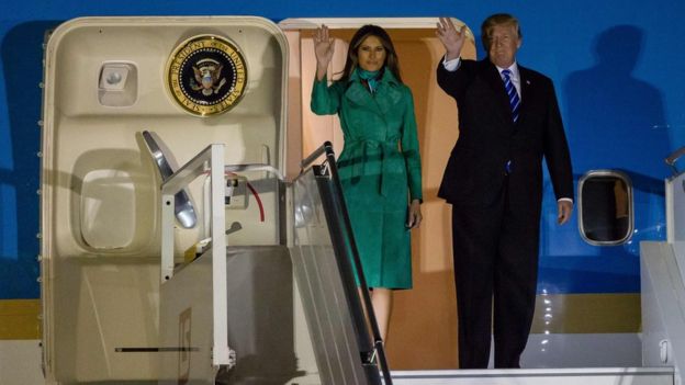 Donald y Melania Trump llegando a Hamburgo en el Air Force One.