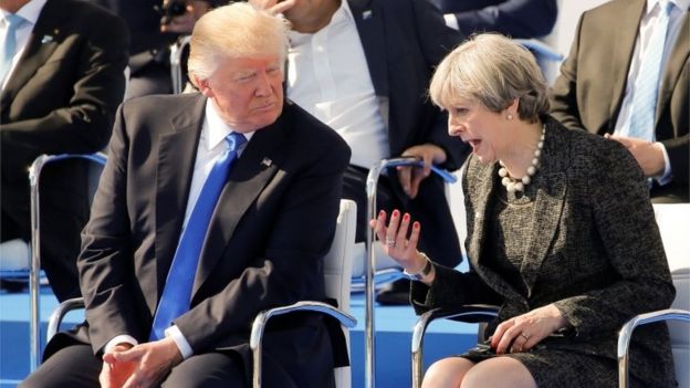 Theresa May and Donald Trump in Brussels