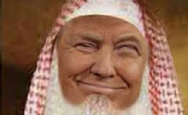 Photoshopped image of Donald Trump as a Saudi cleric