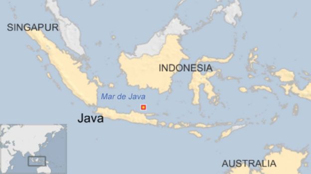 Mapa de Indonesia y el Mar de Java.