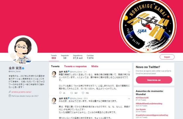 perfil de astronauta japonês no twitter