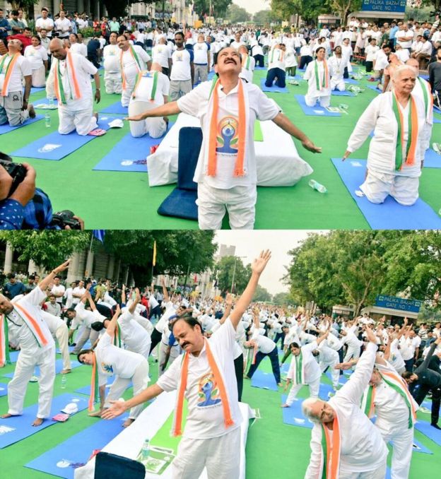புதுதில்லியில் யோகா பயிற்சியில் வெங்கையா நாயுடு
