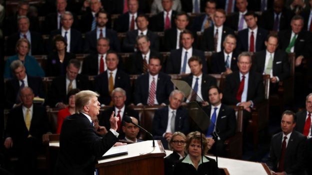 Donald Trump addresses a joint session of the U.S. Congress