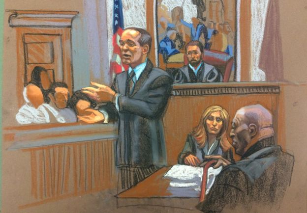 Dibujo del juicio contra Cosby