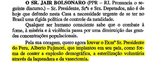 Reprodução notas taquigráficas de Bolsonaro
