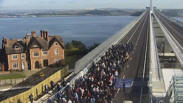 Walkers begin their journey across the new Queensferry Crossing