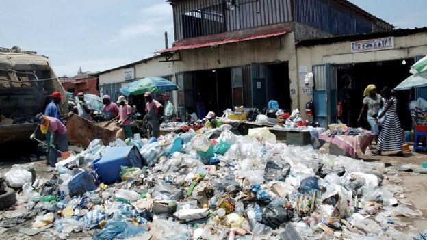 Rubbish pile on a street in Luanda