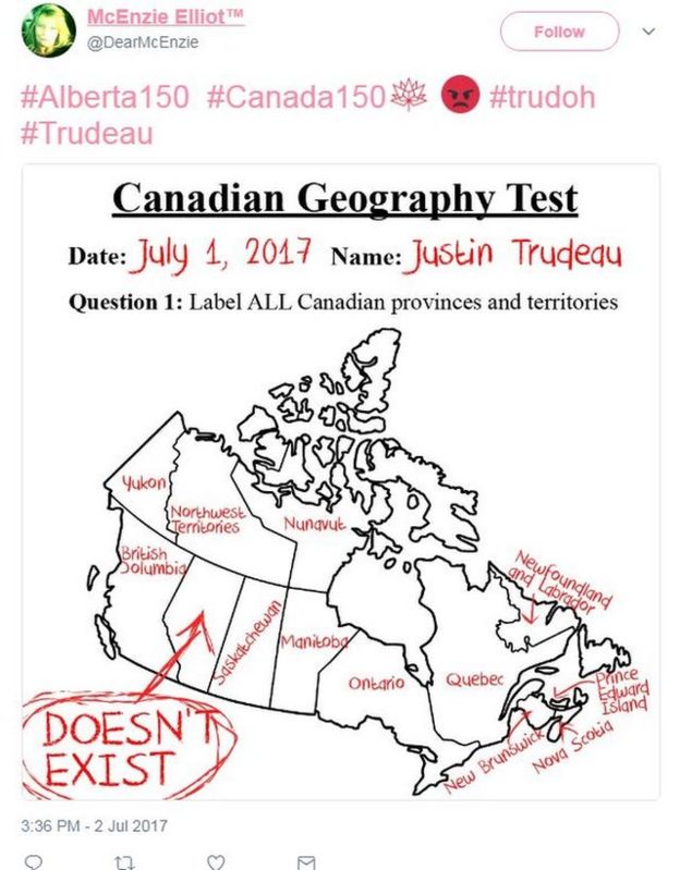 Several twitter users shared a map of Canada with 