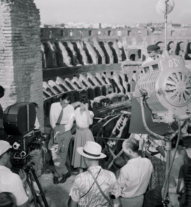 Filmación de Vacaciones en Roma, con Gregory Peck y Audrey Hepburn