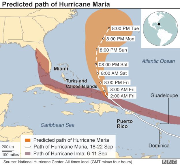 The projected path of Hurricane Maria