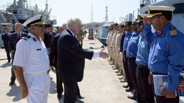 Boris Johnson meets members of the Libyan coastguard